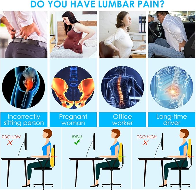 Niceeday Lumbar Support Pillow for Office Chair Car Back Support Pillow, Memory Foam Gaming Chair Desk Chair Back Cushion for Lower Back Pain Relief, Ergonomic Back Rest,Office Home Essentials - Image 2