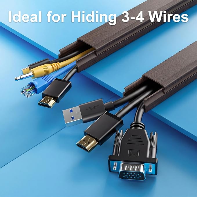 Yecaye TV Cord Hider, 42in Cord Cover Wall, W1.18in H0.6in, Darkwood | Large Cable Hider, Wire Covers for 4 Cords, Cable Raceway Wire Hiders for TV on Wall, Cable Cover Cord Concealer - Image 4