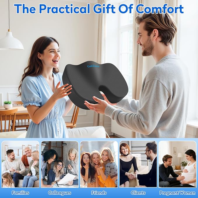 CushZone XL Memory Foam Seat Cushion for Office, Car & Wheelchair, Gray | U-shaped Coccyx Cutout, Contoured Design, Breathable Removable Mesh Cover, Non-Slip Base, Carry Handle - Image 6