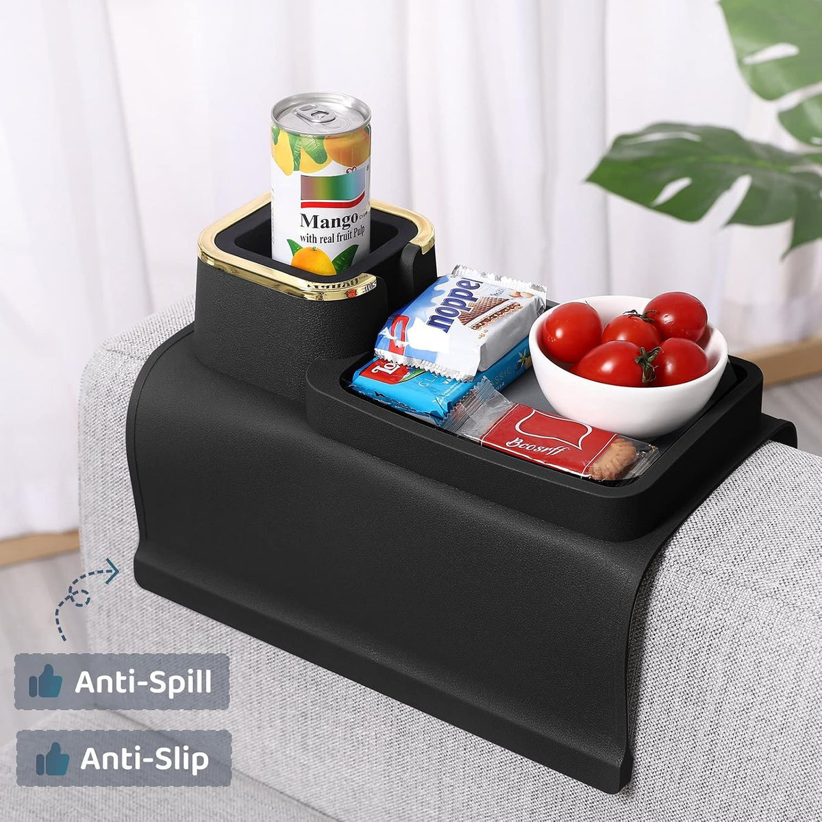 Couch Cup Holder Tray – Weighted Silicone Sofa Armrest Organizer Table with Anti-Spill Coaster, Easy Reach for Drink, Snacks, Remote & Phone, Non-Slip Base, Easy Clean - Image 2