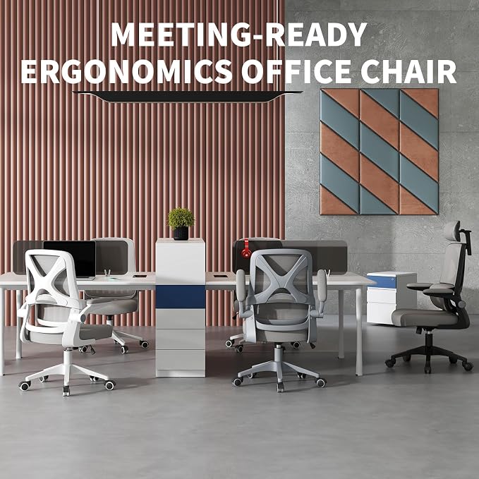 Ergonomic Office Chair - Desk Chair with Adjustable Headrest Lumbar Support Computer Chair - Mesh Comfy Chair with Flip-up Armrests - Gaming Chairs for Adults Home Office (Black+Black) - Image 9