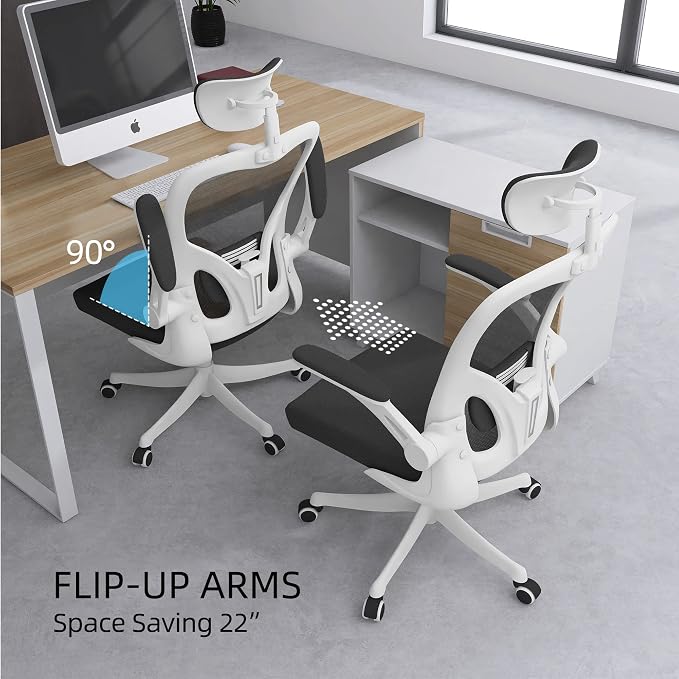 Monhey Office Chair, Ergonomic Office Chair with Lumbar Support & 3D Headrest & Flip Up Arms Home Office Desk Chairs Rockable Computer Chair Multi-Angle from 90° to 130° with 350LBS CapacityChair - Image 7