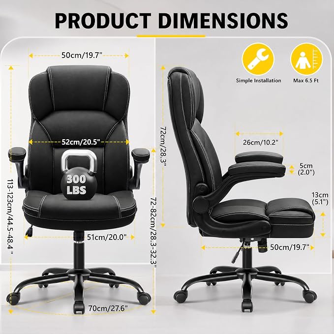 Ergonomic Office Chair, High Back Executive Leather Desk Chair, Black - Image 2