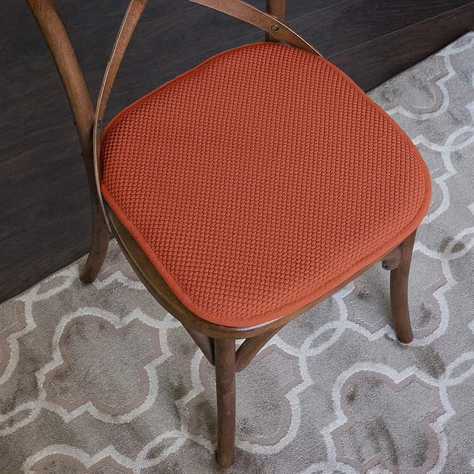 Sweet Home Collection Chair Cushion Memory Foam Pads Honeycomb Pattern Slip Non Skid Rubber Back Rounded Square 16" x 16" Seat Cover, 6 Pack, Rust - Image 5