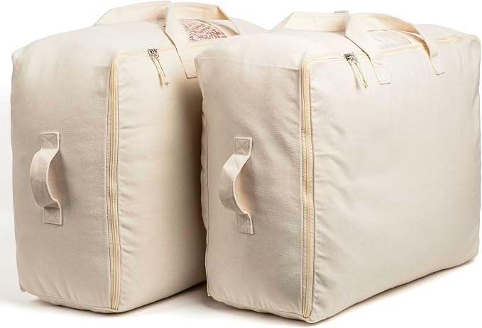 Soft Canvas Storage Bags with Zipper. Thick Breathable, 2pc King/Queen Comforter Organizer. Four Carrying Handles and Window. Large 25x19x9in Bag for Sheets Blankets Bedding Pillows, Clothes - Image 8