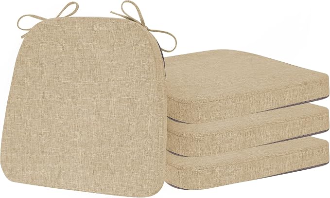 ELFJOY Non-Slip Chair Cushions for Dining Chairs Beige 16.7"x16" | 4 Pack, with Ties and Washable Cover, U Shape, Breathable Fabric, for Kitchen Dining Office Folding Chairs，Comfortable by ELFJOY