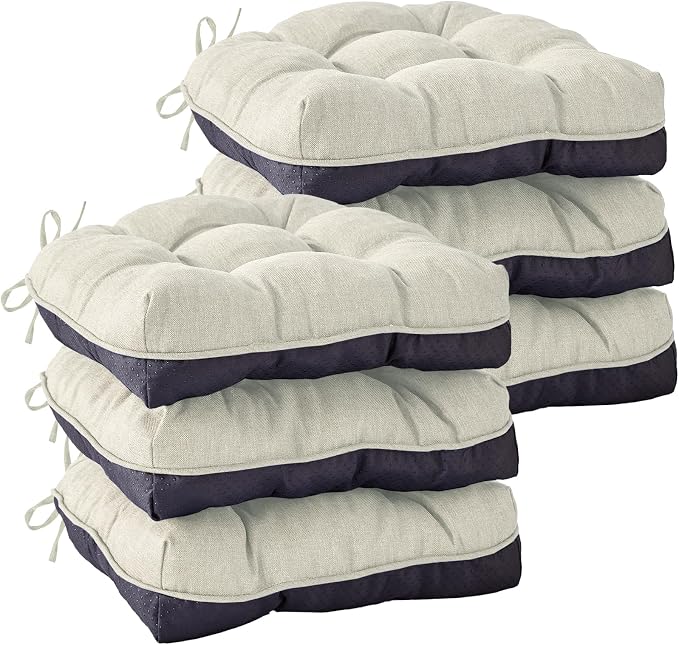 IASEAHK Chair Cushions for Dining Chairs, Seat Cushions for Kitchen Chairs, Indoor Seat Cushions with Ties, Tufted Foam Chair Pads, Non Slip Chair Cushions Set of 6, 15.5" x 15.5" x 4", Beige by IASEAHK