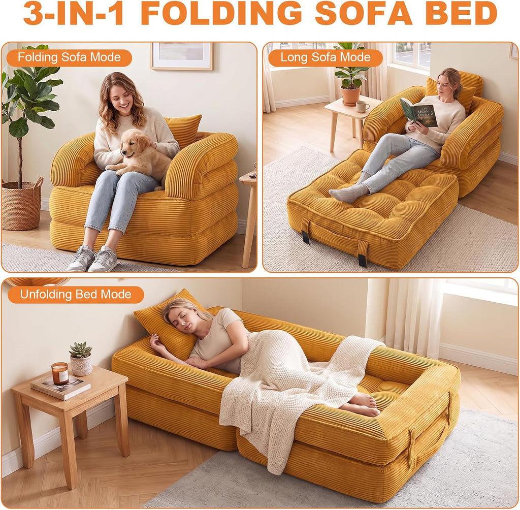Folding Sofa Bed, Convertible Sleeper Chair, Corduroy Boneless Couch - Image 5