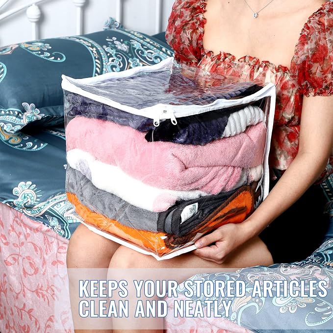 Shappy 6 Packs Clear Plastic Storage Bags with Zipper, 12 x 12 x 12 Inch | Sweater Bags, Moth Proof Protection, Vinyl, For Blankets Clothes Bed Sheet Comforters Pillows Quilt Closet Linen Organizer - Image 4