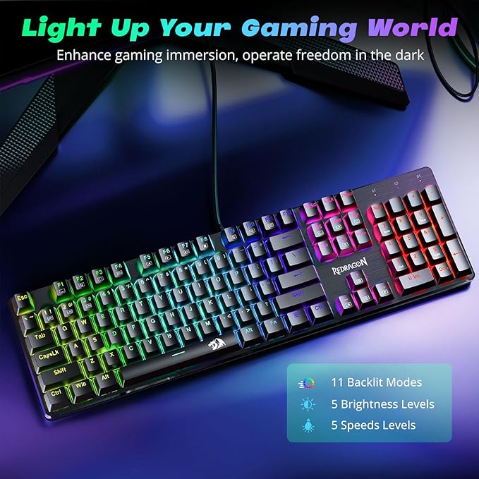 Redragon Mechanical Gaming Keyboard Wired, 11 Programmable Backlit Modes, Hot-Swappable Red Switch, Anti-Ghosting, Double-Shot PBT Keycaps, Light Up Keyboard for PC Mac - Image 2