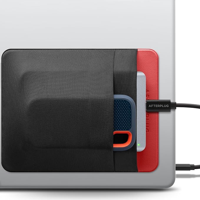 2-Pocket SSD & Hard Drive Holder for Laptop, Reusable 3M Adhesive | Stick-On Sleeve for 2.5-Inch External HDDs & SSDs | 5.9 x 4.7-Inch Pouch | Separate Pocket for Cables | Built-In Safety Strap by Afterplug
