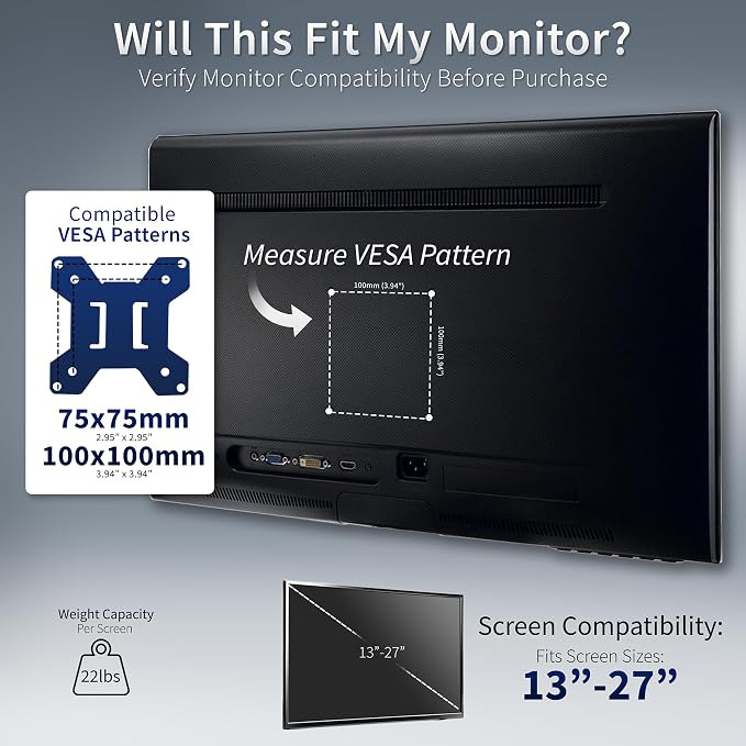 VIVO STAND-V002F Dual LED LCD Monitor Free-Standing Desk Stand for 2 Screens up to 27 Inch Heavy-Duty Fully Adjustable Arms with Max VESA 100x100mm - Image 7