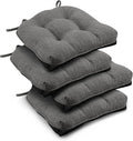 downluxe Indoor Chair Cushions for Dining Chairs, Tufted Overstuffed Textured Foam Kitchen Chair Pads with Ties and Non-Slip Backing, 15.5" x 15.5" x 4", Dark Grey, 4 Pack by Downluxe