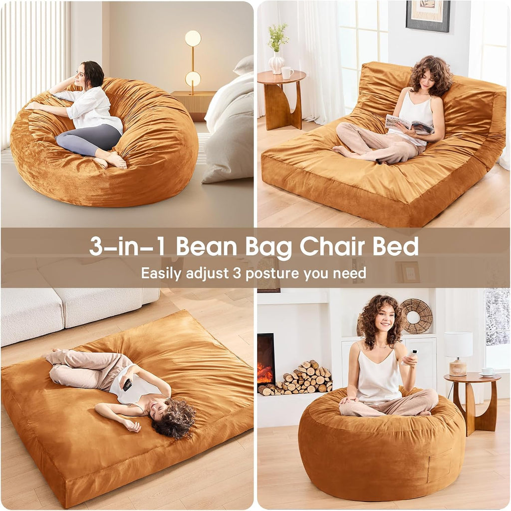 Bean Bag Chairs for Adults - Giant Bean Bag Convertible Floor Sofa - Image 6