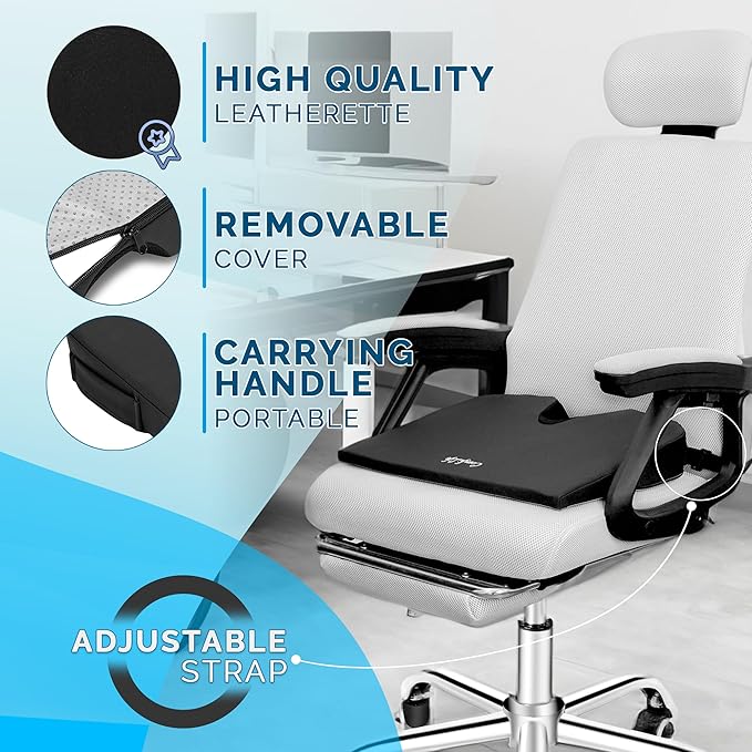 ComfiLife Car Seat Cushion–Premium Wedge 100% Polyurethane Foam Car Cushions for Driving–Auto Seat Cushion–Back & Sciatica Pain Relief for Long Drives–Comfort for Car Driver,Office, Truck Seat (Black) - Image 6