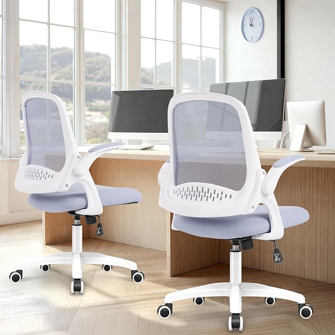 NEO CHAIR Office Desk Chair, Ergonomic Mesh with Flip-Up Armrests, Purple | Lumbar Support, Height Adjustment, 360° Swivel and Rolling Base, Space-Saving Design for Home Office, Vanity or Study - Image 8