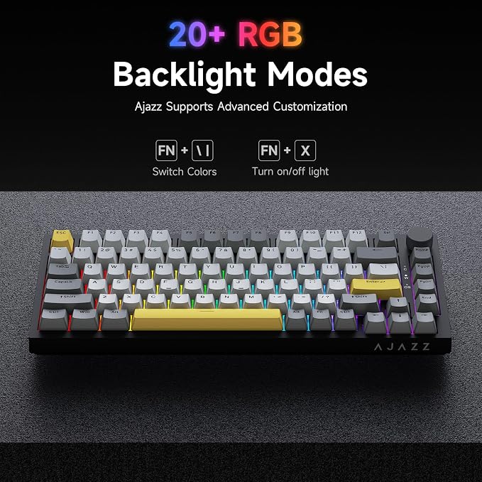 Ajazz AK820 TKL 75% Hot Swappable Mechanical Keyboard with Volume Knob, Gasket Mount Wired Gaming Creamy Keyboard, Pre-lubed Linear Switch, South-Facing RGB, PBT Keycaps - Image 6