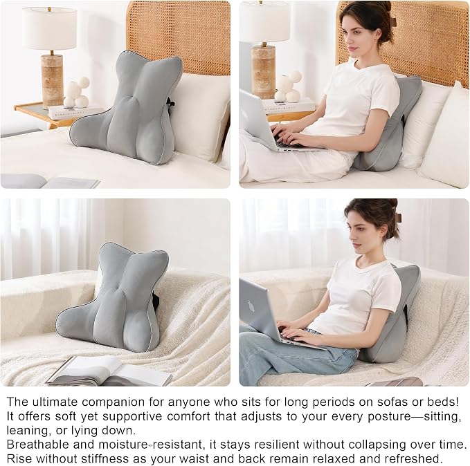 Lumbar Back Pillow (Pat. Pend), Supportive Back Cushion for Bed, Couch & Recliner, Ergonomic Lumbar Pillow with Customizable Firmness for Lower Back Pain Relief, Zinc Gray - Image 5