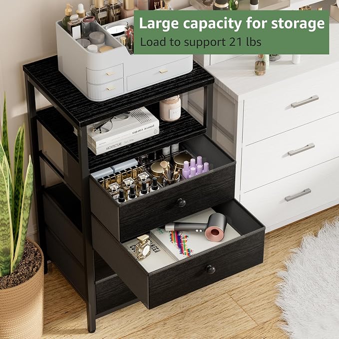 BOLUO Tall Night Stand with Drawers, Black Nightstand with Charging Station and LED Light, Small White 4 Drawer Dresser for Bedroom, Room Storage Closet - Image 5
