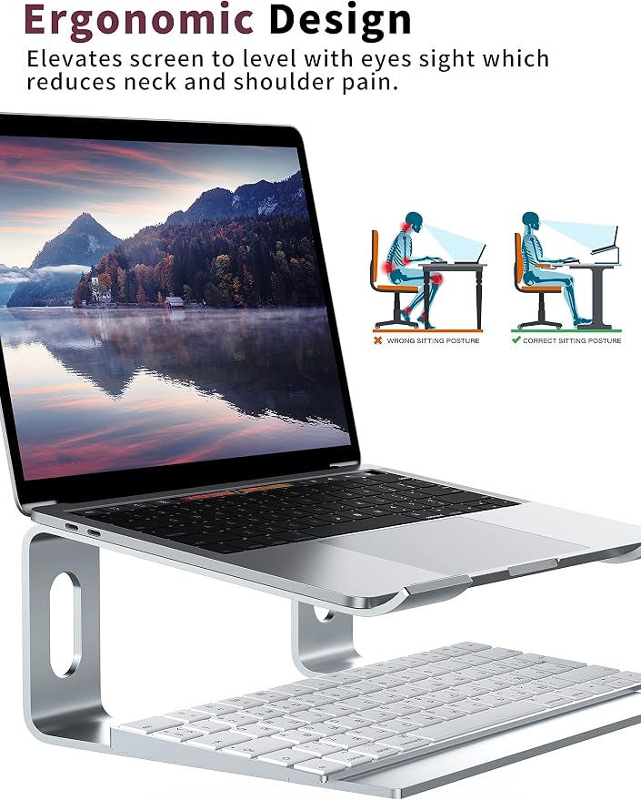 ALASHI Laptop Stand for Desk, Aluminum Computer Riser, Ergonomic Notebook Holder, Detachable Metal Laptops Elevator, PC Cooling Mount Support 10 to 15.6 Inches Notebook, Silver - Image 3