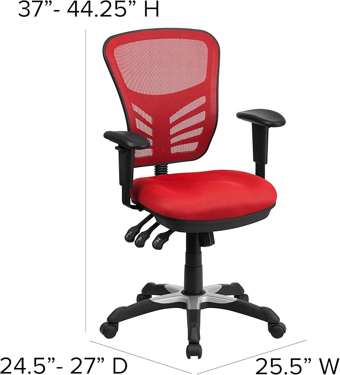 Flash Furniture Mid-Back Mesh Executive Office Chair, Red | Adjustable Armrests, 360° Swivel, Height Adjustable, Commercial Grade - Image 3