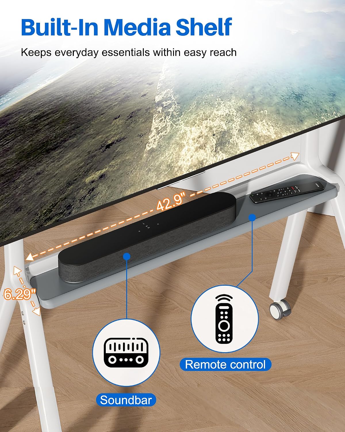 Rolling TV Stand for 42-86 Inch TVs,Outdoor TV Stand Holds up to 220 lbs - Image 3