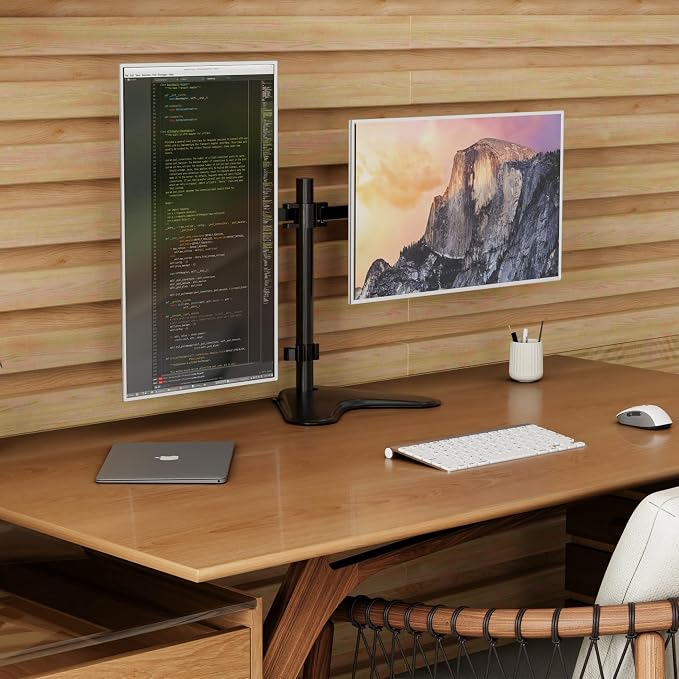 Mount-It! Dual Monitor Stand, Premium Adjustable Desk Mount for Two 13–32 Inch Screens up to 17 lbs Each, Full Motion Swivel Tilt Rotate Height Adjustable Arms, VESA 75x75 100x100, Steel Base - Image 8