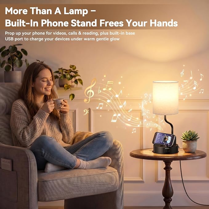 Bedside Lamps for Bedroom Set of 2 - Table Desk Lamp for Nightstand | 15" Table Lamp for Living Room with Pen Holder & Phone Stand, USB A+C Port, AC Outlet, 3 Color Temperature, LED Bulb Included - Image 5