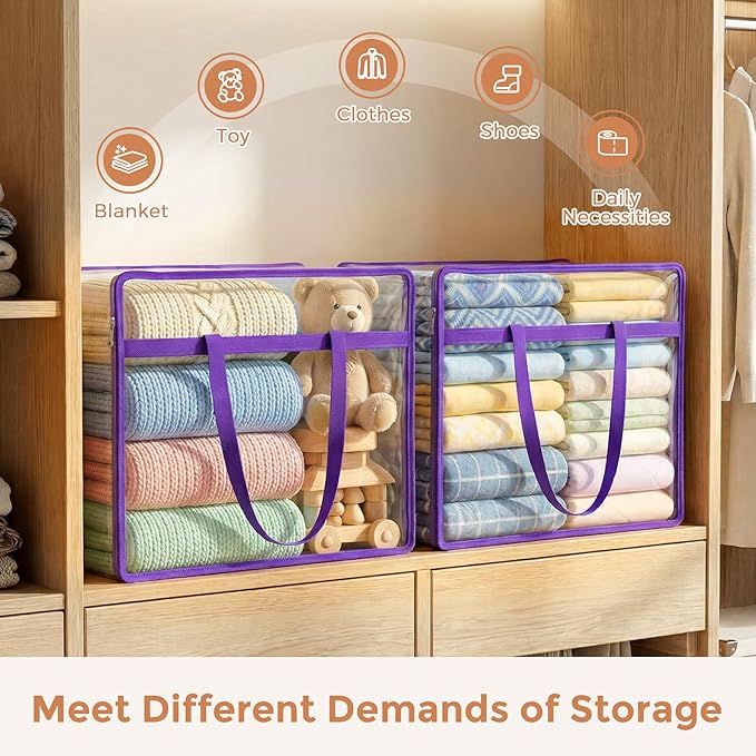 6 Pack Clear Storage Bags for Clothes, 45L Closet Organizers and Storage | Plastic storage with zipper and handle, moving bags, under-bed storage, closet organizer for blankets, comforters, toys - Image 4