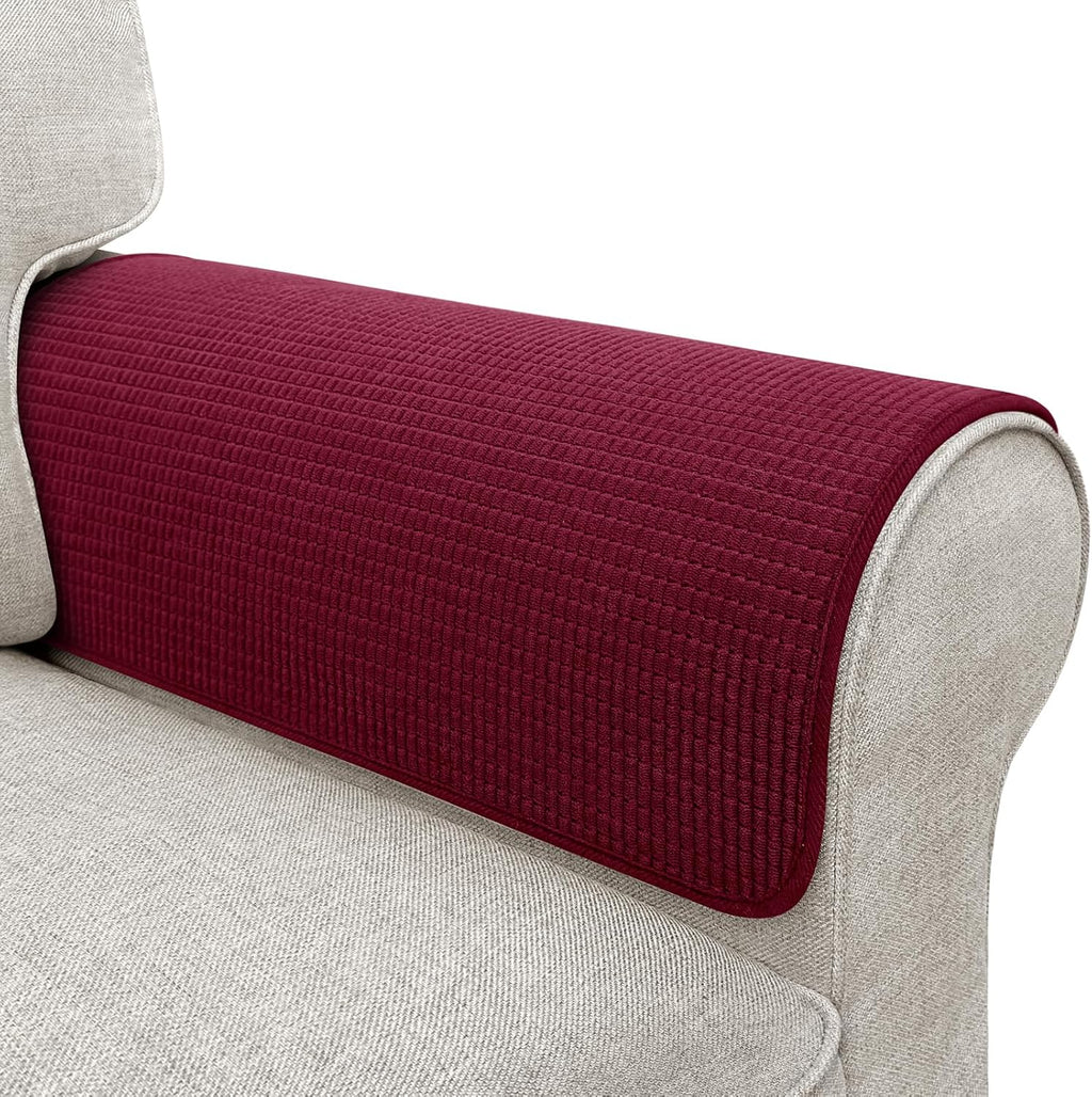 Couch Arm Covers, Sofa Arm Covers, Waterproof Armrest Covers for Sofa, Armchair, Loveseat, Non-Slip Recliner Arm Covers, Sofa Headrest Covers, Arm Chair Covers Set of 2 (Burgundy, 26"×26") by LovoGemy