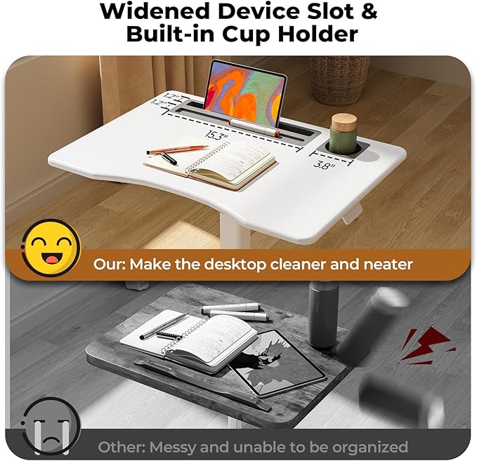 28" Mobile Standing Desk with Storage, Rolling Laptop Desk | Height Adjustable Portable Desk with Wheels & Cup Holder, Stand up Desk for Study, Ideal for Home Office, Classroom, White - Image 4
