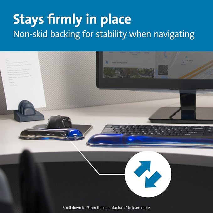 Kensington Duo Gel Mouse Pad with Wrist Rest, Ergonomic Wrist Support for Pain Relief, Comfortable Non-Skid Gel Pad for Computer, Laptop, Office & Home 9.6" x 7.6", Blue K62401AM | Ergonomic wrist support, non-skid gel pad, 9.6 x 7.6 in, pain relief fo... - Image 6