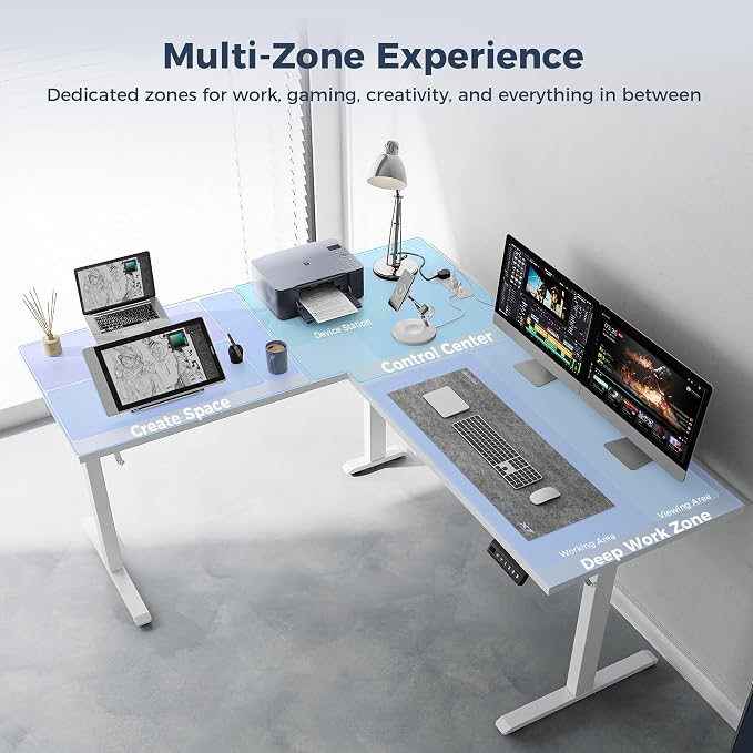 Klicelor L Shaped Standing Desk 75 x 61 Inch,Electric Height Adjustable Corner Desk with Cable Management & Power Outlets, Ergonomic Sit Stand Up Computer Table for Home Office,White - Image 5