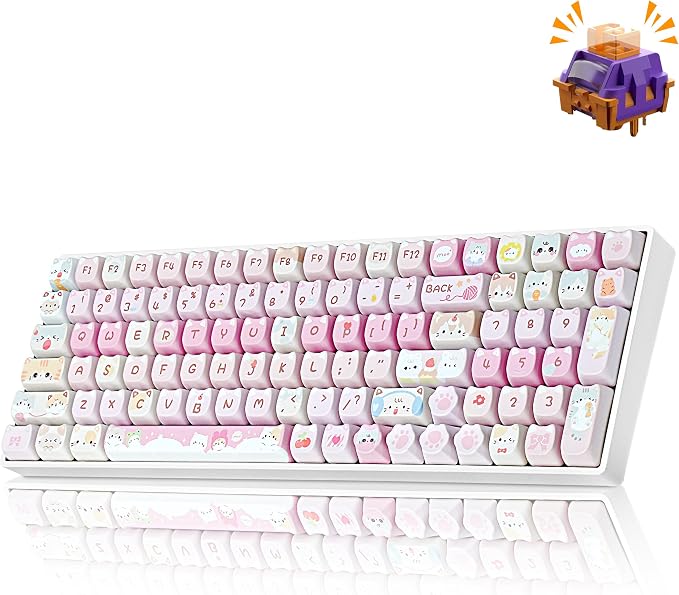 ZORNHER ZH100 Wireless Cat Mechanical Keyboard,98% Pink Cute Creamy Keyboard with Number Pad,Full Size Hot-Swappable Kitty Gaming Keyboard,Meow Meow Squad Keycaps,Clicky Blue Switches,RGB Backlit by Zornher