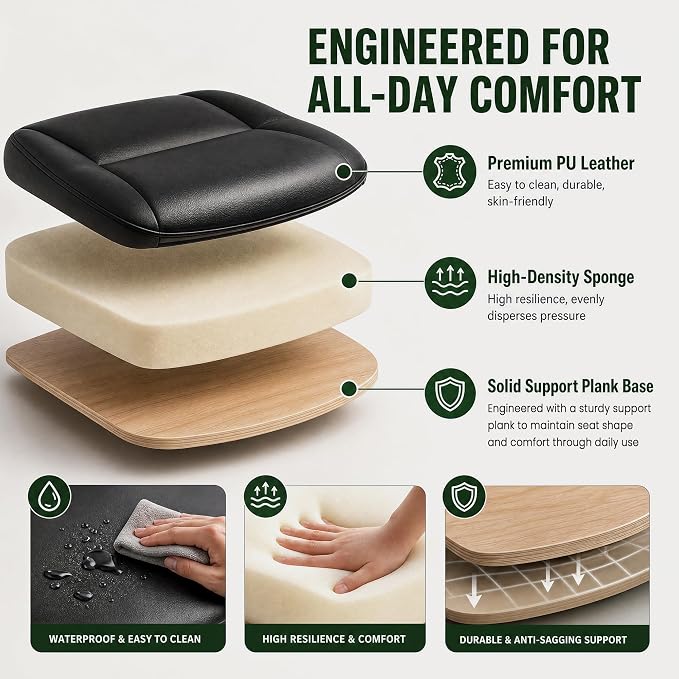 MALOL Leather Office Chair with Adjustable Lumbar Support Set of 2, Black | Computer Desk Chair with Thick Cushion, Flip-Up Arms and Ergonomic Back, Comfy Executive Office Chair for Home Office Gaming - Image 5