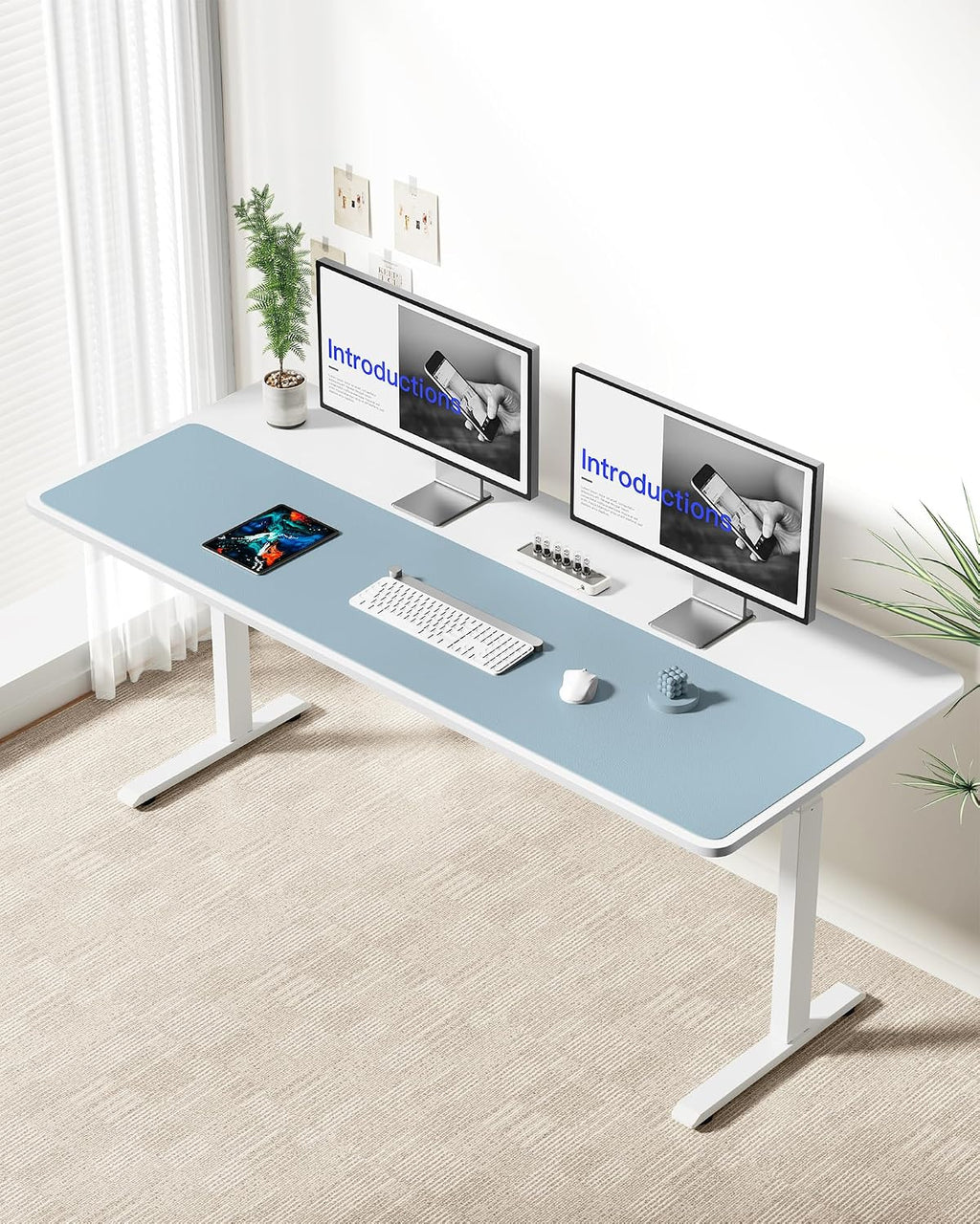 YSAGi Leather Desk Pad Protector, Office Desk Mat, Large Mouse Pad, Non-Slip PU Leather Desk Blotter, Laptop Desk Pad, Waterproof Desk Writing Pad for Office and Home (Ice Blue,55" x 17.2") - Image 8