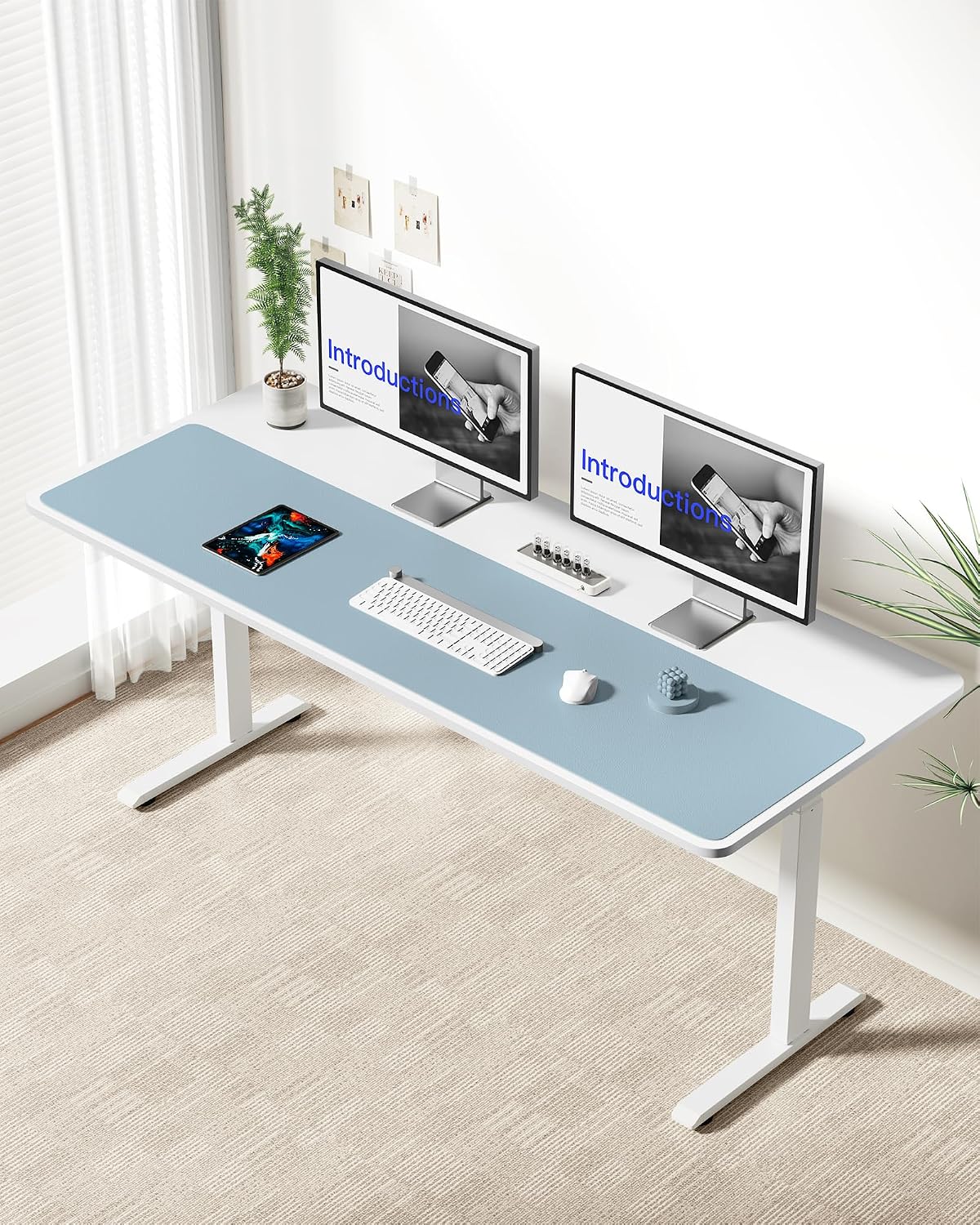 YSAGi Leather Desk Pad Protector, Office Desk Mat, Large Mouse Pad, Non-Slip PU Leather Desk Blotter, Laptop Desk Pad, Waterproof Desk Writing Pad for Office and Home (Ice Blue,55" x 17.2") - Image 8