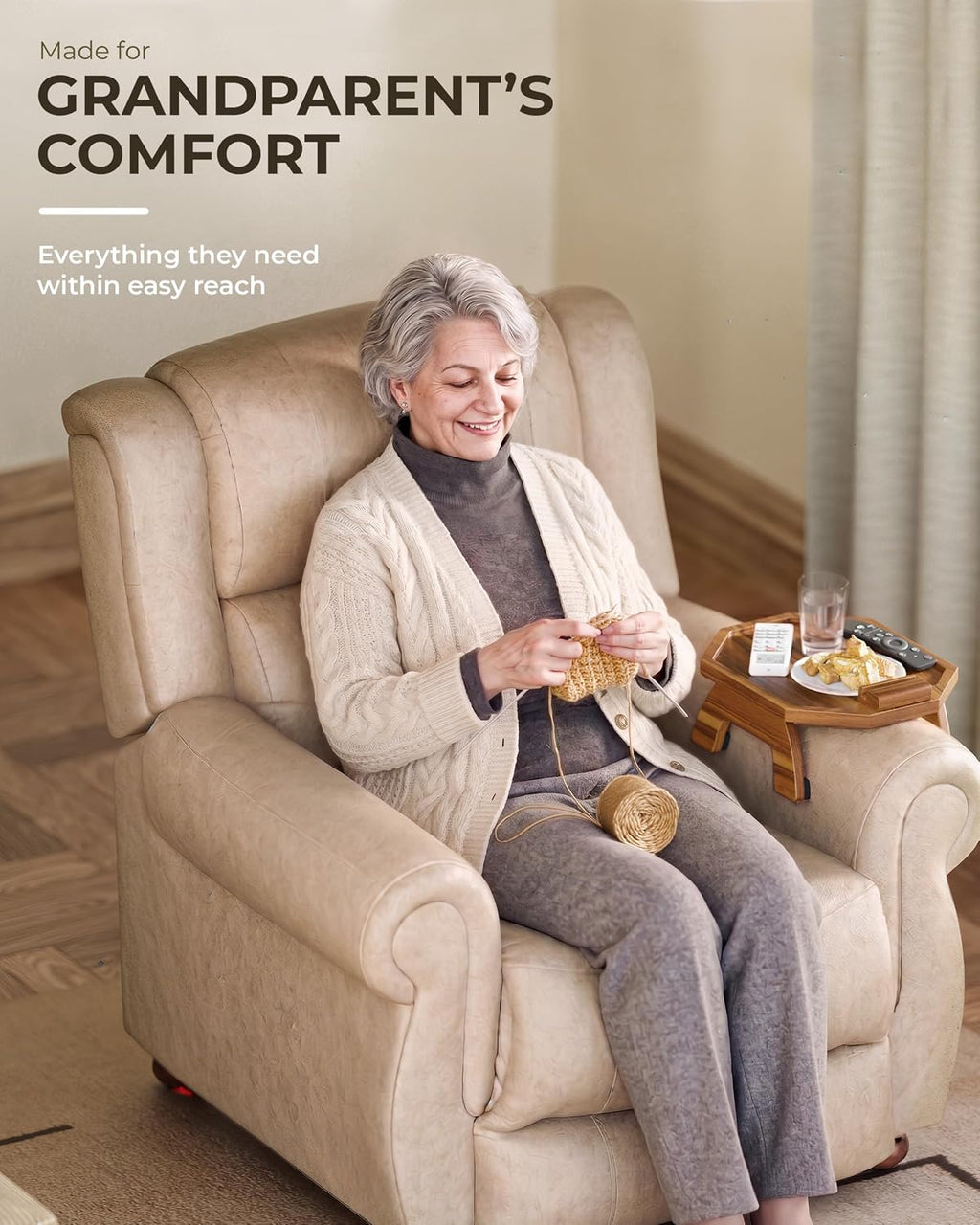 BLUEWEST Octagonal Sofa Arm Tray, Couch Armrest Table, 360° Phone Holder - Image 9