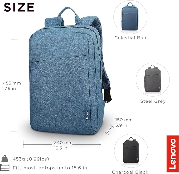 Lenovo Casual Laptop Backpack B210-15.6 inch - Padded Laptop/Tablet Compartment - Durable and Water-Repellent Fabric - Lightweight - Blue (Pack of 3) - Image 7