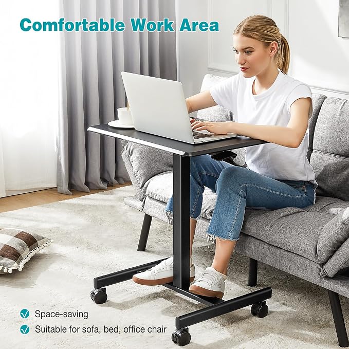 DUMOS Small Standing Desk with Wheels, Laptop Desk, 19 Inch | Portable Rolling Design, Adjustable Height Workstation, Home Office Mobile Station, Black - Image 5