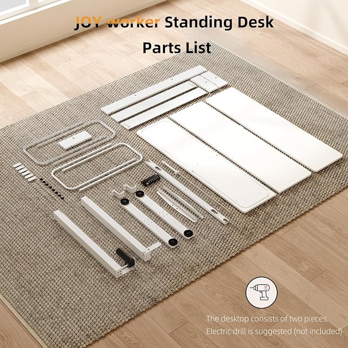 JOY worker 48" Electric Adjustable Standing Desk with Storage Monitor Stand | White Computer Desk Height Adjustable with Storage Shelves, Spacious Woskstation, Sit Stand Desk with 2 Hooks, Home Office - Image 9