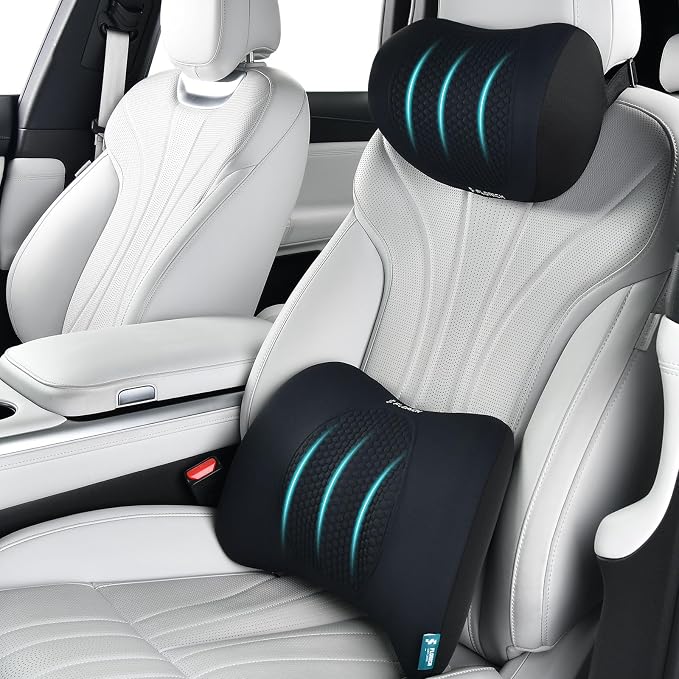 Lumbar Support with Car headrest Back Pillow for Chair Headrest Pillow with Gel Memory Foam Massage Point Memory Foam Back Pillow for Office Chair(Black) by FLORICH