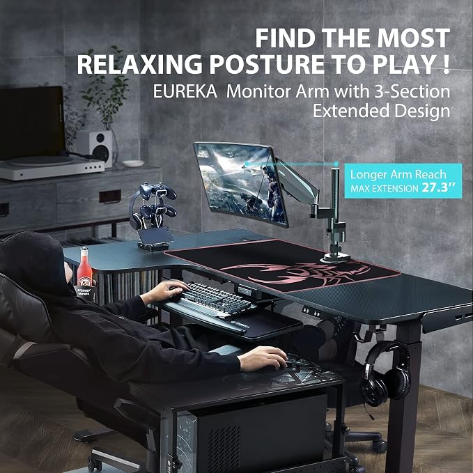 EUREKA ERGONOMIC Single Monitor Desk Mount, Adjustable Gas Spring Monitor Arm for LCD PC Screen 13-32 inch, Max 17.6 LBS, Computer Monitor Stand W C Clamp & Grommet Base, VESA 75x75mm,100x100mm, Black - Image 3