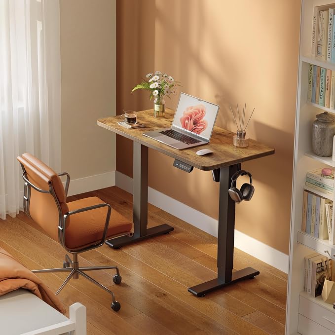 FEZIBO 48 x 24 Inches Electric Standing Desk Adjustable Height, 3 Memory Height Settings, Sit Stand Up Desk for Home Office & Computer Workstation, Rustic Brown - Image 2
