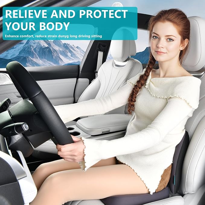Car Seat Cushion and Back Support for Office Chair Memory Foam Chair Cushions Pressure Relief Seat Pads with Gel Massage Point Lumbar Support (Grey) - Image 3