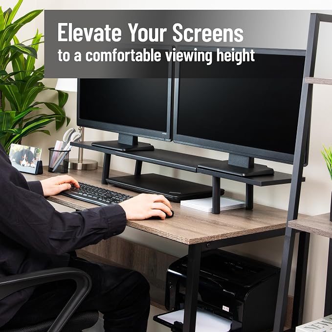 Mind Reader Extendable Monitor Stand, Adjustable Desktop Riser for Dual Monitors, Printers, Laptops, TV, 31.5–40 Inch Width, 88 lb Capacity, Metal and MDF Wood, Black - Image 2