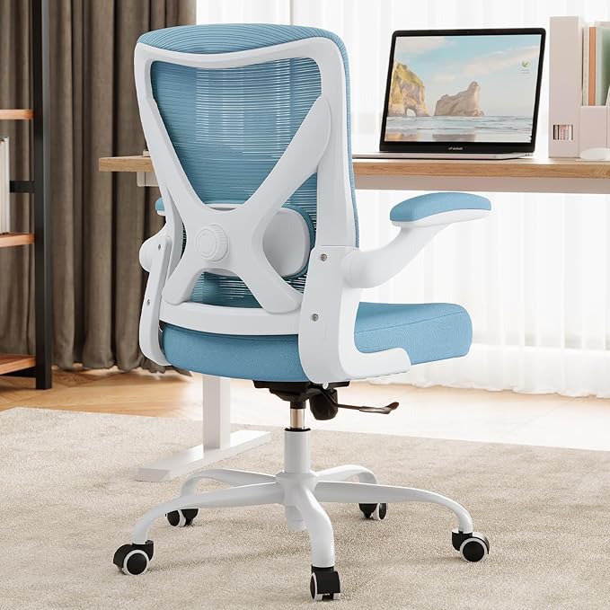 Office Chair: Mesh Ergonomic Desk Chair with 3D Lumbar & Swivel | 330LBS Computer Chair-Executive Task Work Chairs with Flip-up Arms Home Office Desk Chairs Gaming Chair for Long Hours(Blue) by Ergalithic