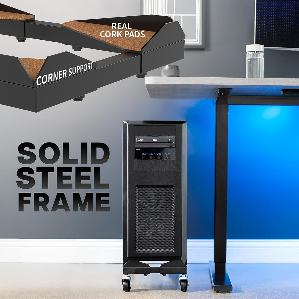 VIVO Premium Mobile Adjustable Large Steel Under Desk PC Cart - Image 8