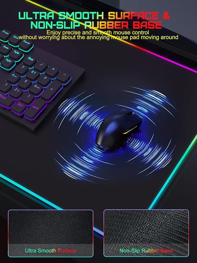 TopMade Mouse Pad with Wireless Charging, 31.5" x 11.81" Large Desk Mat RGB Gaming Mousepad, LED Desk Pad Keyboard Pad with Ultra-Smooth Surface & Non-Slip Rubber Base, Waterproof Desk Pad - Image 5
