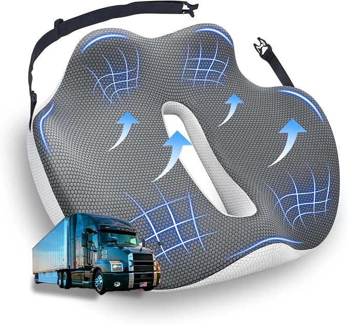 X-Large Truck Seat Cushion for Truck Drivers, Memory Foam Support | Seat Cushion for Long Driving & Sitting, Tailbone Pain Relief, Ergonomic Back Support, Non-Slip Washable Cover for Cars by Japiroc